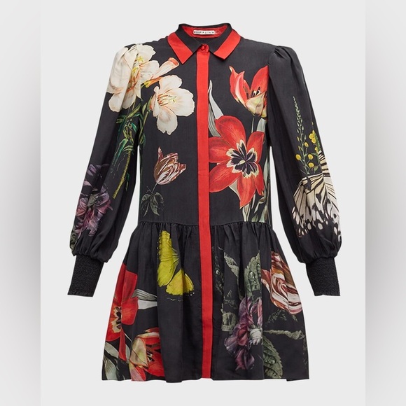 Alice + Olivia Essential Floral Bertha Blouson-Sleeve Mini Shirtdress - Picture 5 of 9